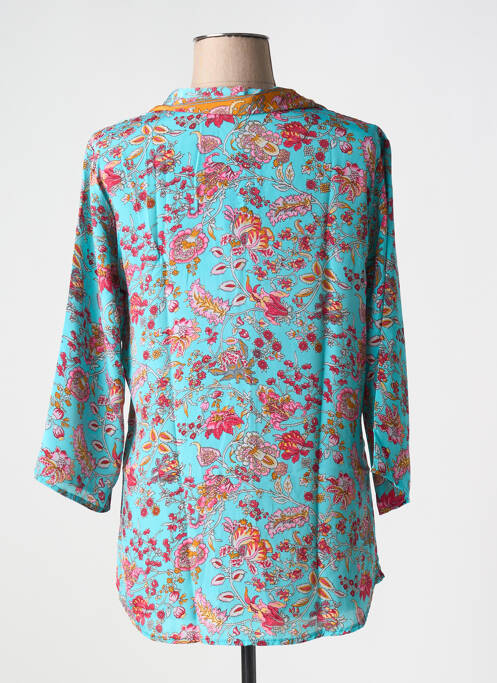 Chemisier coupe fluide manches 3/4 bleu AUGRÉ femme