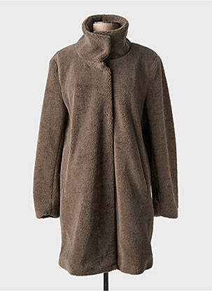 Manteau long fermeture pressionnée sans capuche marron DISTRICT femme