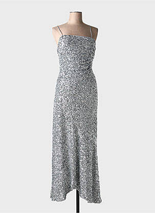 Robe longue coupe cintrée fines bretelles argent GANNI femme