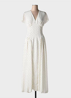 Robe longue imprimé fantaisie manches courtes blanc ROTATE femme