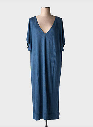 Robe longue manches courtes manches courtes bleu MAJESTIC FILATURES femme