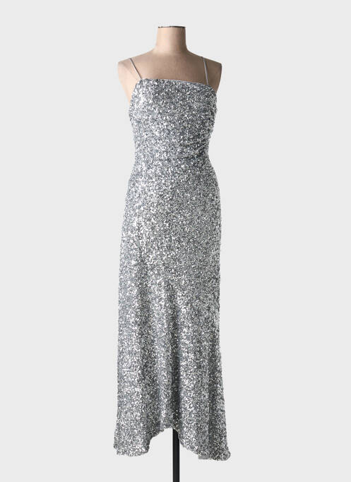 Robe longue coupe cintrée fines bretelles argent GANNI femme