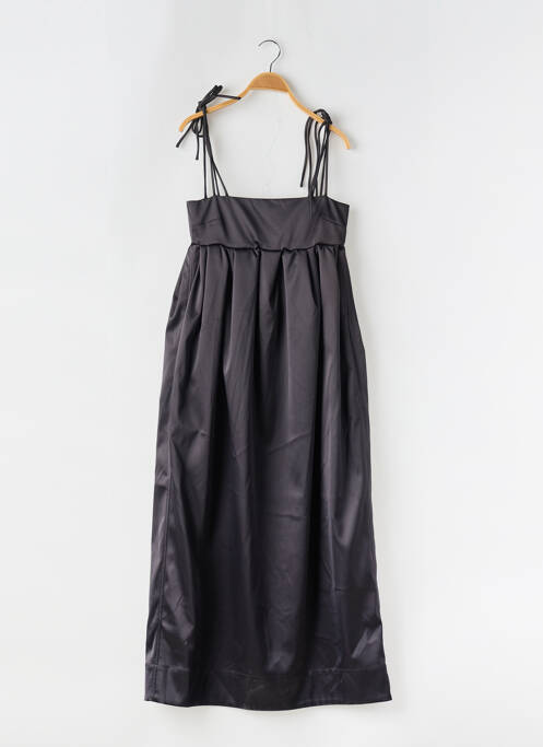 Robe longue coupe évasée fines bretelles noir GANNI femme