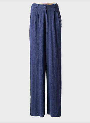Pantalon large fermeture zippée sous rabat boutonné taille haute bleu MAJESTIC FILATURES femme
