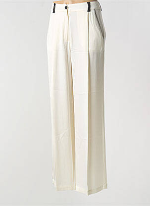 Pantalon large fermeture zippée sous rabat boutonné taille haute beige ATTIC AND BARN femme