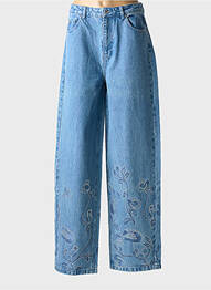 Jeans coupe large stretch taille haute bleu ROTATE femme