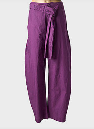 Pantalon droit tissage popeline taille haute violet LAURENCE BRAS femme