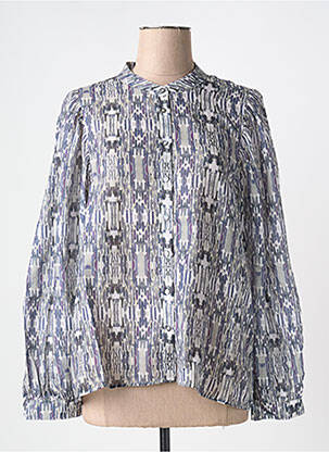 Chemisier imprimé fantaisie manches longues bleu HANA SAN femme