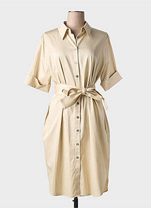 Robe mi-longue manches courtes manches courtes beige HANA SAN femme