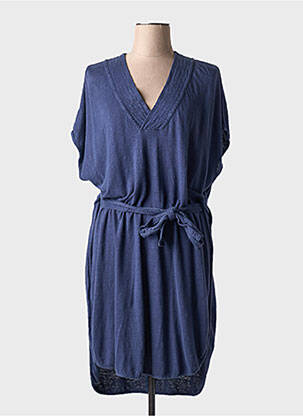 Robe mi-longue manches courtes manches courtes bleu MAJESTIC FILATURES femme