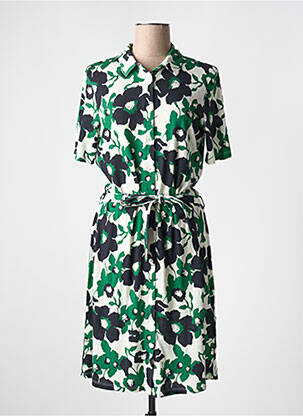 Robe mi-longue imprimé fleurs manches courtes vert MAJESTIC FILATURES femme