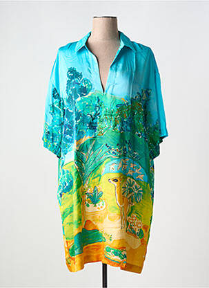 Robe mi-longue imprimé fantaisie manches courtes bleu ME369 femme
