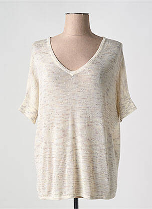 Pull col v manches courtes beige NOTSHY femme