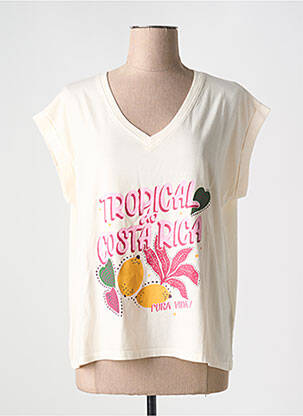 T-shirt sérigraphie floquée manches courtes beige MKT STUDIO femme