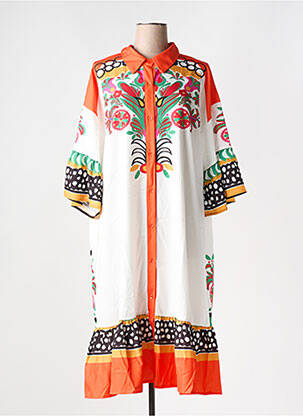 Robe mi-longue imprimé fleurs manches 3/4 orange BUBBLEE femme
