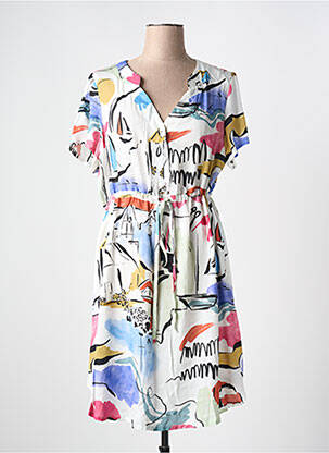 Robe mi-longue imprimé fantaisie manches courtes blanc AN II VITO femme