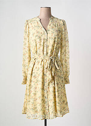 Robe mi-longue imprimé fleurs manches longues jaune ESQUALO femme