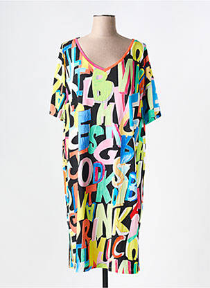 Robe mi-longue imprimé fantaisie manches courtes noir AN II VITO femme