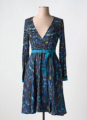 Robe mi-longue imprimé fantaisie manches longues bleu PAUL BRIAL femme