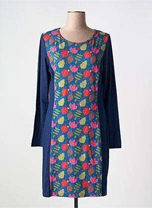 Robe mi-longue imprimé fleurs manches longues bleu MISSING JOHNNY femme