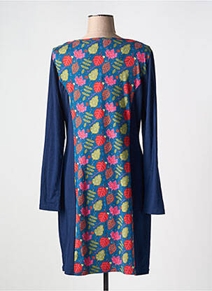 Robe mi-longue imprimé fleurs manches longues bleu MISSING JOHNNY femme