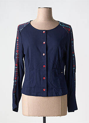 Gilet manches longues col rond bleu MALOKA femme