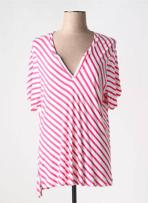 T-shirt col v manches courtes rose KAKIE femme