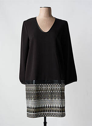 Robe courte manches longues manches longues noir LAUREN VIDAL femme