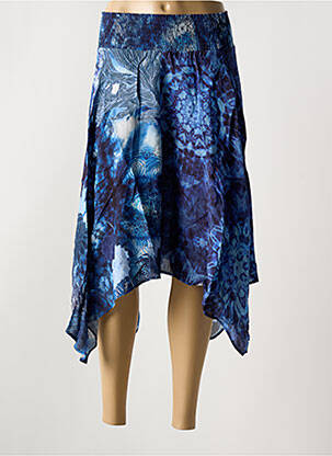 Jupe mi-longue taille élastique bleu DESIGUAL femme