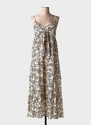 Robe longue imprimé fantaisie fines bretelles beige LAUREN VIDAL femme