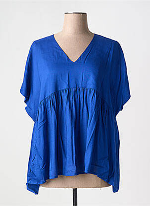 Blouse tissage popeline manches courtes bleu INDIES femme