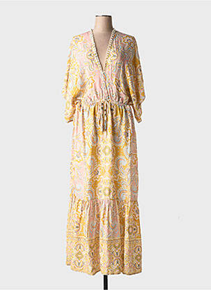 Robe longue imprimé fantaisie manches courtes jaune FUEGO WOMAN femme