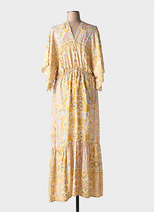 Robe longue imprimé fantaisie manches courtes jaune FUEGO WOMAN femme