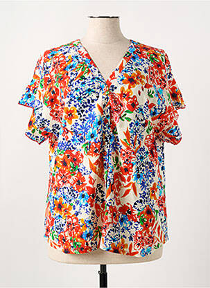 Blouse imprimé fleurs manches courtes rouge LEO & UGO femme