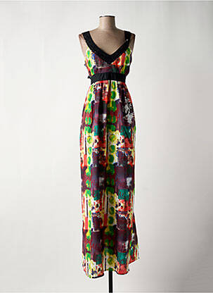 Robe longue imprimé fleurs fines bretelles noir DESIGUAL femme