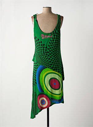 Robe mi-longue imprimé fantaisie sans manche vert DESIGUAL femme