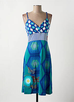 Robe mi-longue col v fines bretelles bleu DESIGUAL femme
