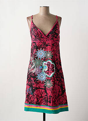 Robe mi-longue imprimé fantaisie fines bretelles rouge DESIGUAL femme