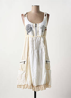 Robe mi-longue coupe cintrée fines bretelles beige DESIGUAL femme