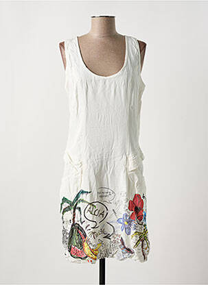 Robe mi-longue imprimé fantaisie sans manche blanc DESIGUAL femme