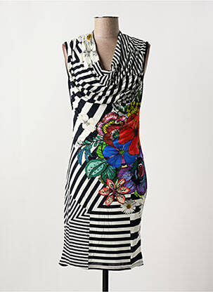 Robe mi-longue imprimé fleurs sans manche noir DESIGUAL femme