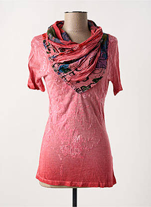 T-shirt sérigraphie floquée manches courtes rose DESIGUAL femme