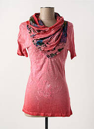 T-shirt sérigraphie floquée manches courtes rose DESIGUAL femme