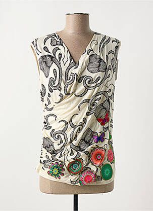 Débardeur col v sans manche beige DESIGUAL femme