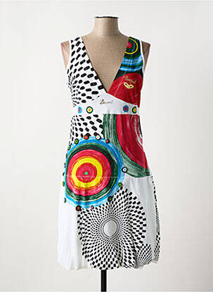 Robe mi-longue imprimé fantaisie sans manche blanc DESIGUAL femme