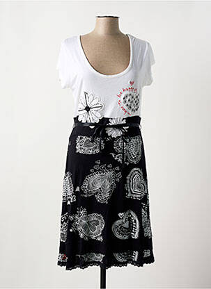 Robe mi-longue imprimé fantaisie manches courtes noir DESIGUAL femme