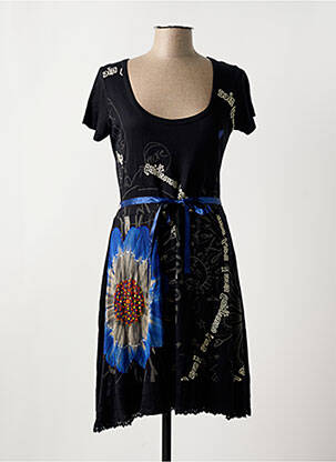 Robe mi-longue imprimé fleurs manches courtes noir DESIGUAL femme