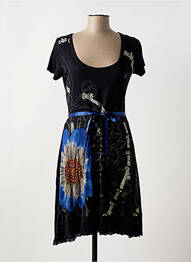 Robe mi-longue imprimé fleurs manches courtes noir DESIGUAL femme