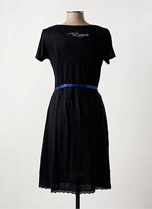 Robe mi-longue imprimé fleurs manches courtes noir DESIGUAL femme