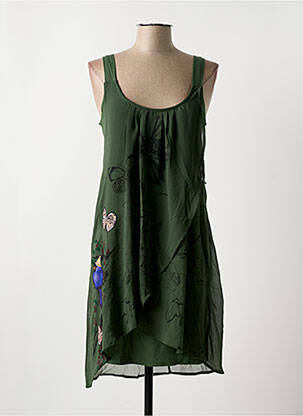 Robe mi-longue imprimé fleurs sans manche vert DESIGUAL femme